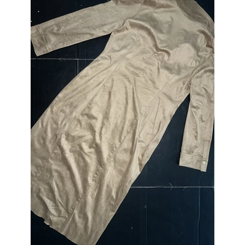 NWT Zara XL MIDI DRESS FAUX SUEDE BEIGE ruched Gold Buttons